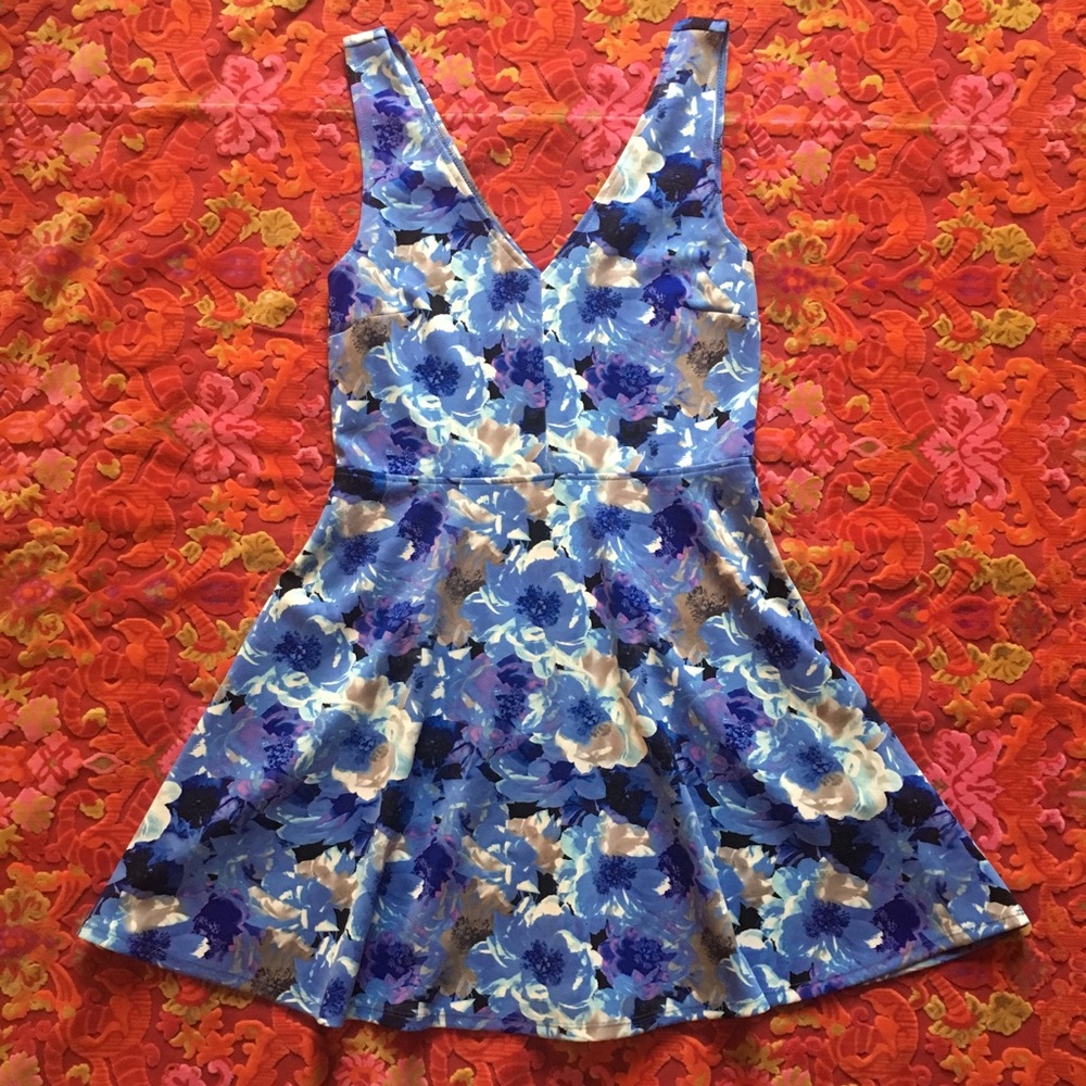 Forever 21 Blue & Violet Floral V-Neck Sundress